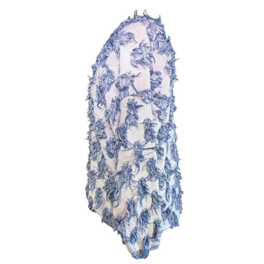 Vintage Retro David Brett Shaggy Blue & White Textured Sweater - Picture 4 of 8